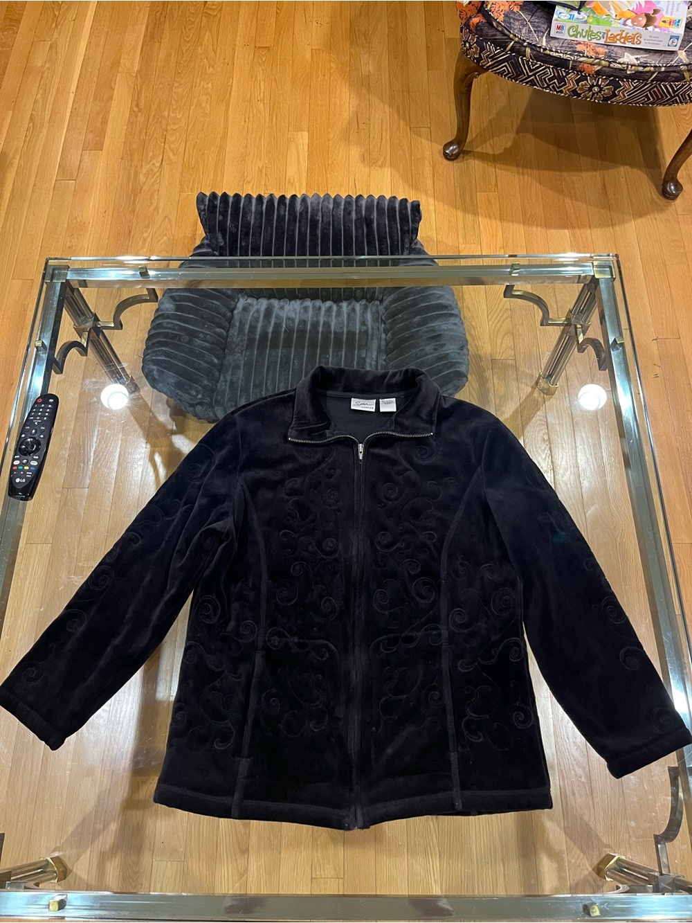 Chico's Black Velvet Zip-Front Teddy Jacket